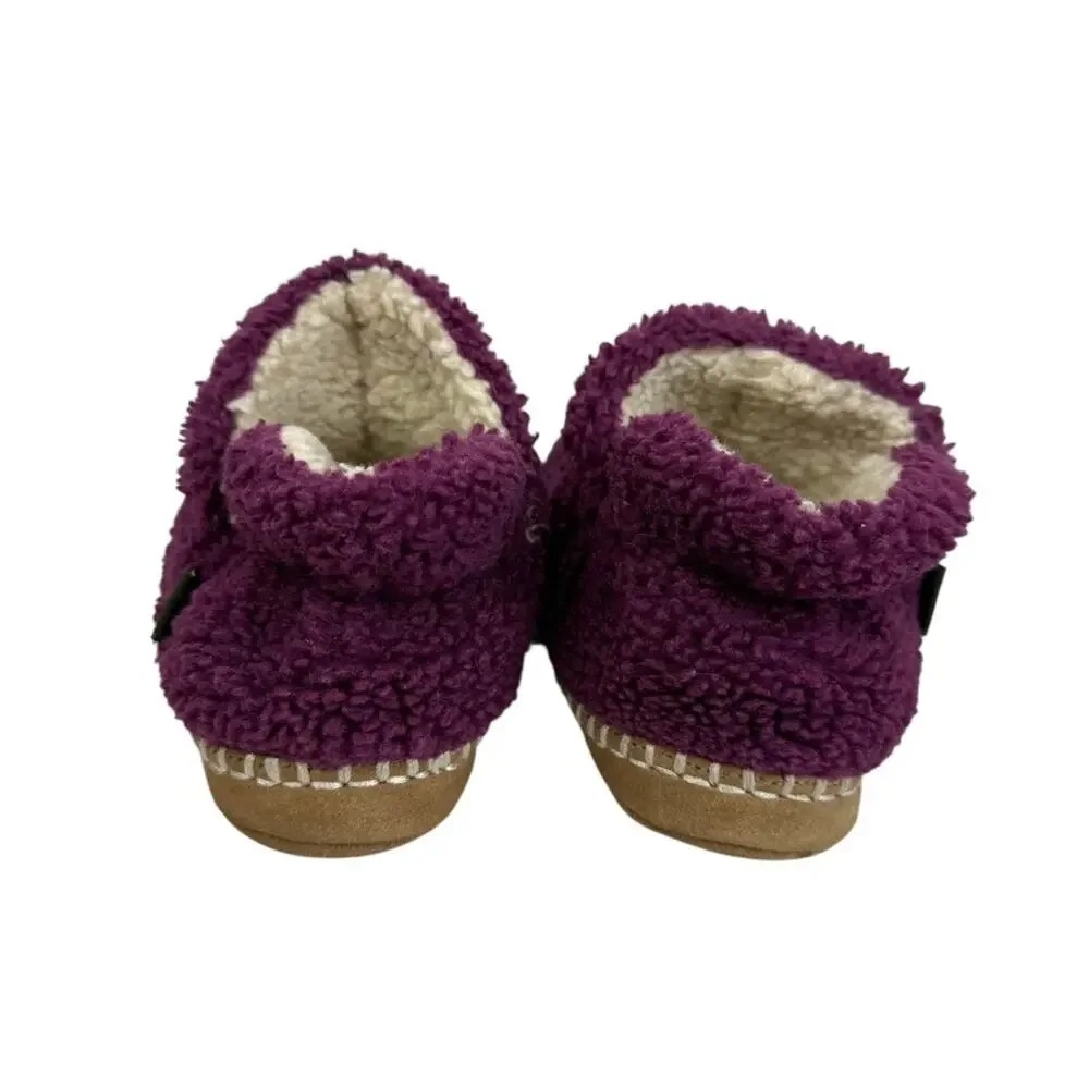 L.L.BEAN Kid’s Cozy Slipper Booties, Pile Fleece Plum Leather Sole Sz 12/13